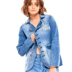 NWT Free People X Sandrine Rose Tres Cool Denim Jacket 100% Cotton Womens Blue M